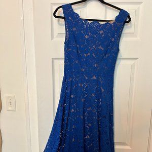 Anthropologie Tracy Reese Cerulean Sky Cobalt Blue Lace Asymmetrical Midi Dress